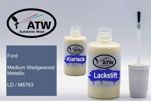 Ford, Medium Wedgewood Metallic, LD / M6763: 20ml Lackstift + 20ml Klarlack - Set, von ATW Autoteile West.
